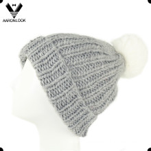 2016 Hand Knitted Crochet Beanie with Real Rabbit Fur Ball